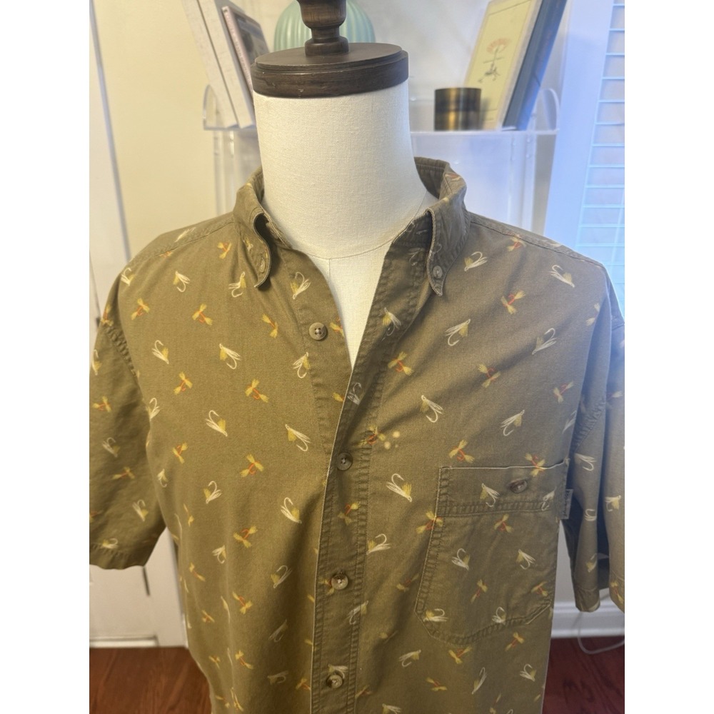 Woolrich Men's Olive Green Fishing Tackle Button Down Shirt Top Large SS